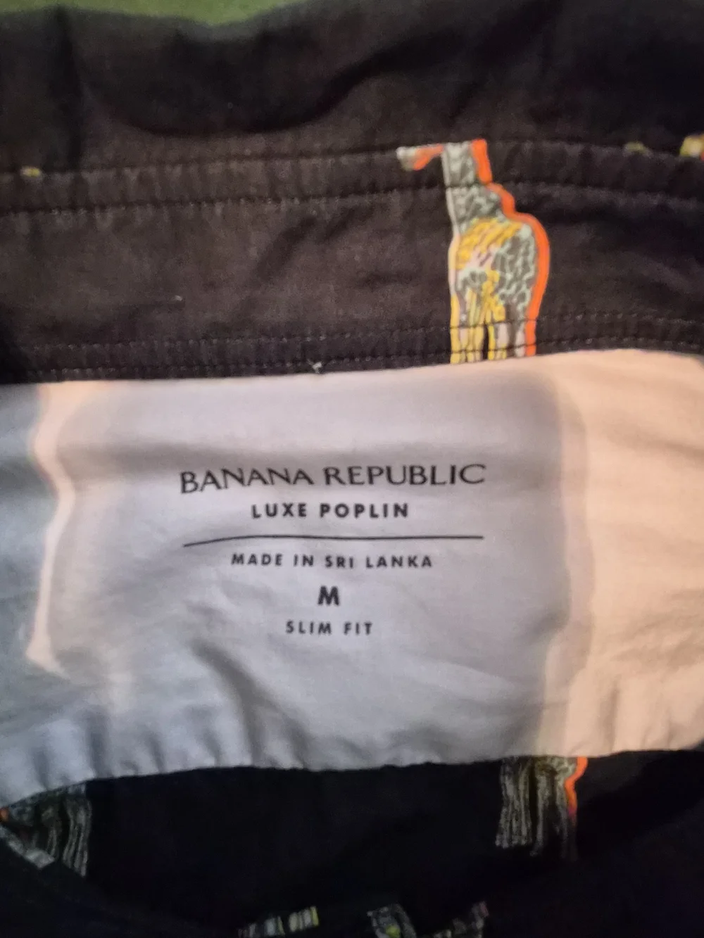 Banana Republic Navy Button-Down Shirt with Neon Giraffe Print